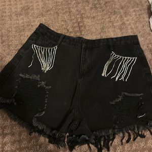 Denim rhinestone blk shorts large